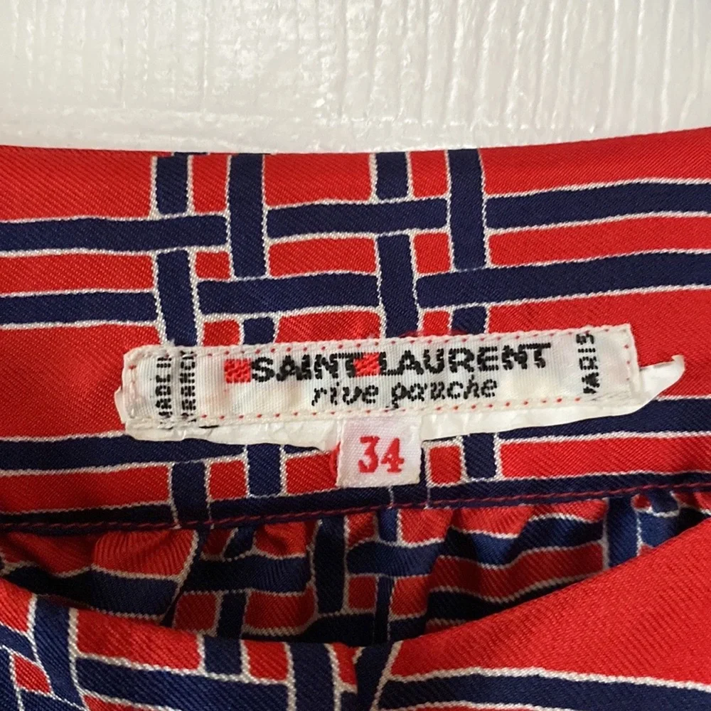 VTG 70’s YSL Saint Laurent Rive Gauche Red Plaid Blouse - Picture 8 of 10